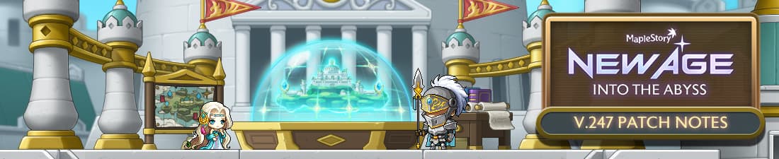 New-Age-Into-the-Abyss-Banner mit einem leuchtenden Burgmodell und zwei Charakteren