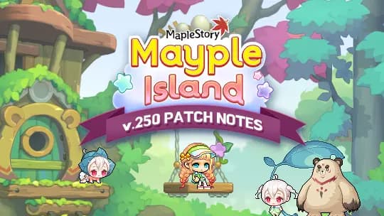 Wald, Blumen, Schaukel und Charaktere von Mayple Island unter dem Titel v.250