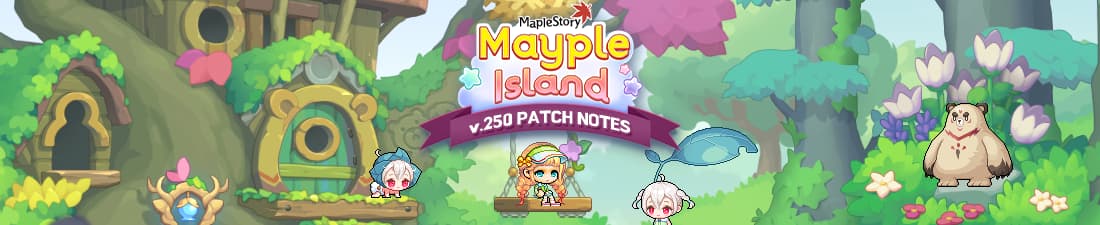 Wald, Blumen, Schaukel und Charaktere von Mayple Island unter dem Titel v.250