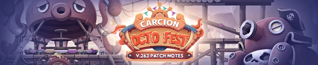 Oktopusschiffe neben dem Schild des Carcion Octo Fest