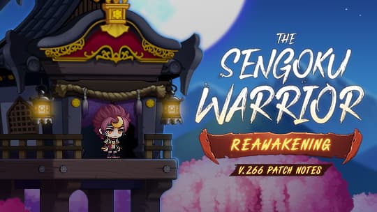 Hayato, Kanna und Haku vor einem mondbeleuchteten Tempel mit Kirschblüten und Sengoku Warrior Reawakening