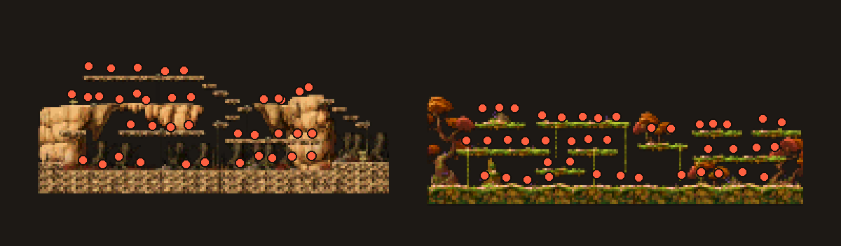 Minimaps of Wild Boar Land and Fox Tree Top Path 2 with a dot on every monster spawn point