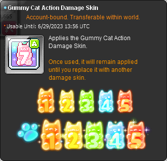 Gummy Cat Action Damage Skin mit Regenbogenzahlen und Pfoten