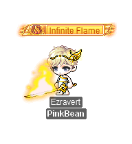 Infinite-Flame-Titel über einem Charakter mit goldenen Flammen