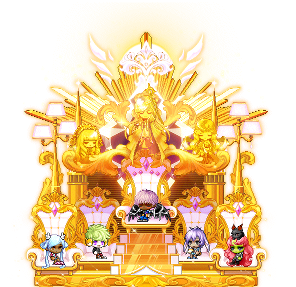 Perfect Tactical Relay Chair with several characters seated around a gold throne