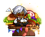 Von Speisen umgebener Charakter auf dem Crazy Feast Chair