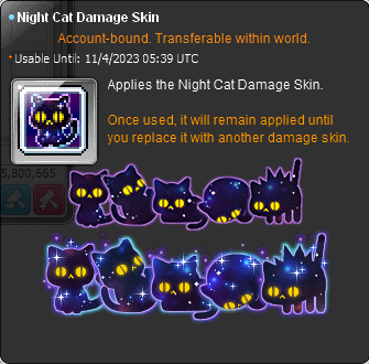 Night Cat Damage Skin mit violetten und gelben Zahlen in Katzenform