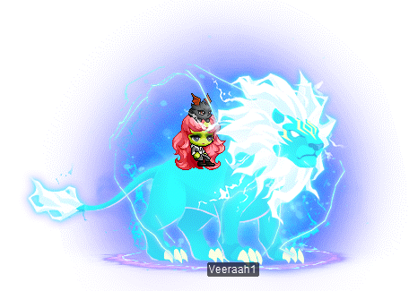 Thunder-Lion-Reittier mit blauem Leuchten um seinen Reiter