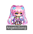 Angelic Buster mit überarbeiteten rosa Haaren und Bühnenkleidung