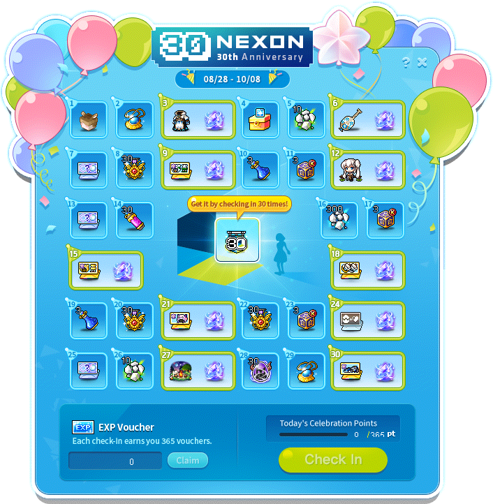Nexon anniversary attendance calendar