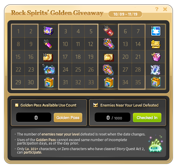 Rock Spirit Golden Giveaway attendance and pass rewards