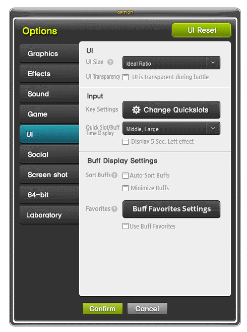 Options de tri automatique des buffs et favoris