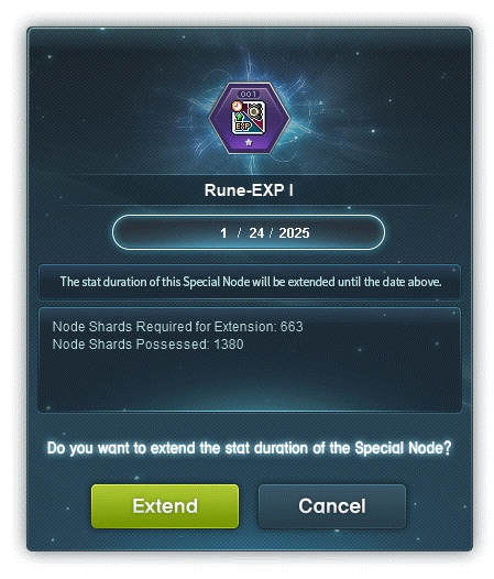 Confirmation de prolongation Special Node avec nouvelle expiration