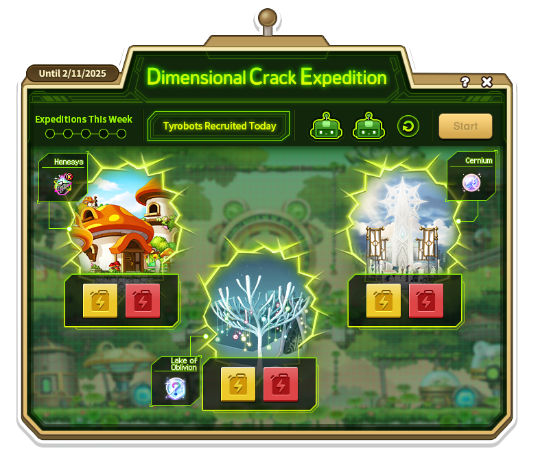 Dimensional Crack Expedition destinations with Yellow and Red Fuel choices