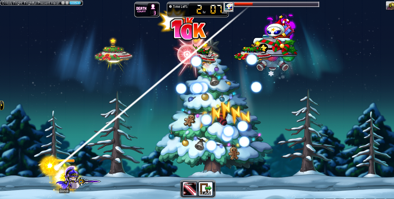O Holy Fright battle with incoming projectiles and the Shift attack prompt
