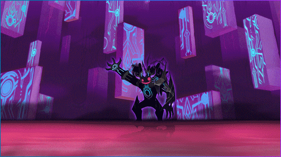 Limbo suspended in a purple-blue arena of floating stones