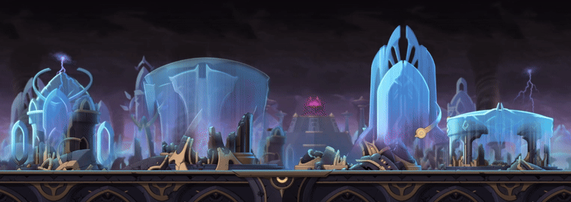 Blue crystal structures and ruined monuments in Tallahart