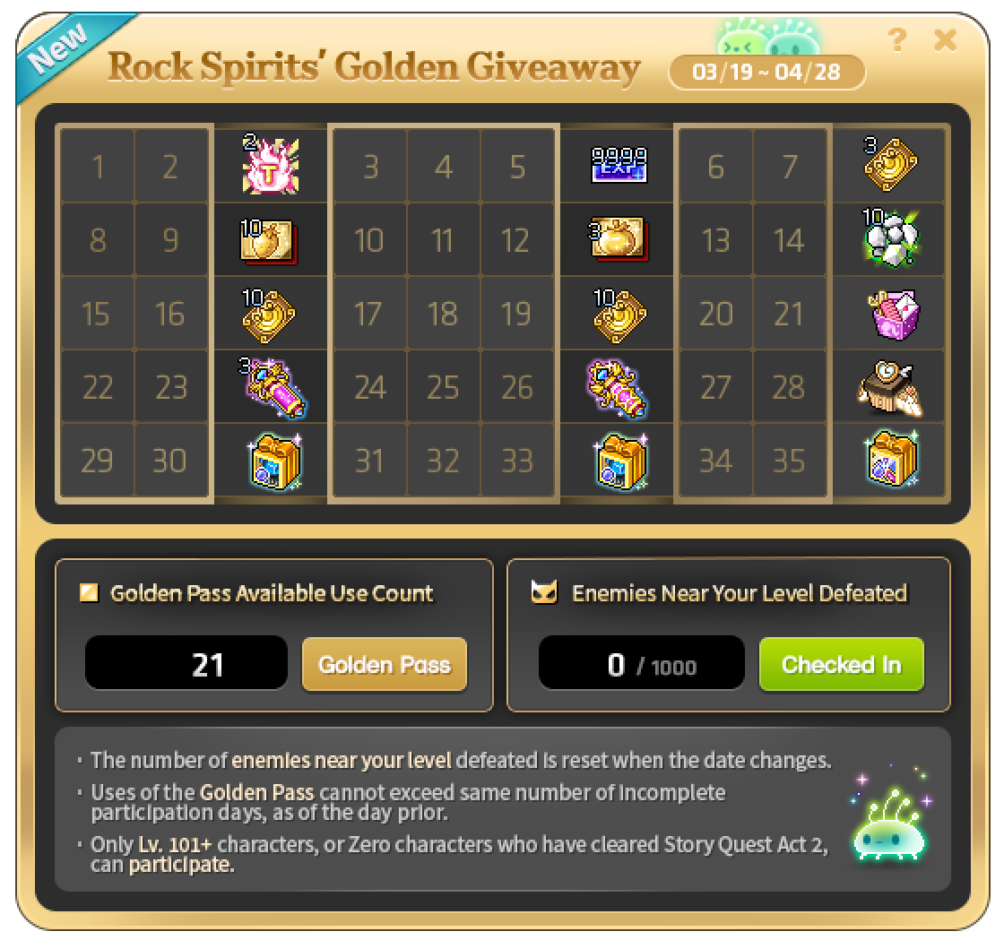 Rock Spirit's Golden Giveaway mit Grundbelohnungen und Passbelohnungen im Kalender