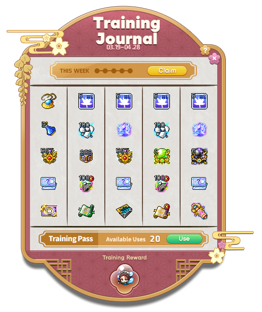 Demon Slayer Training Journal mit fünf wöchentlichen Belohnungsspalten und Abschlussmedaille
