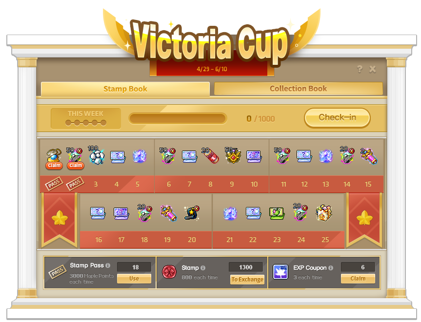 Victoria-Cup-Homecoming-Stamp-Book mit Anwesenheitsbelohnungen und Stamp Pass