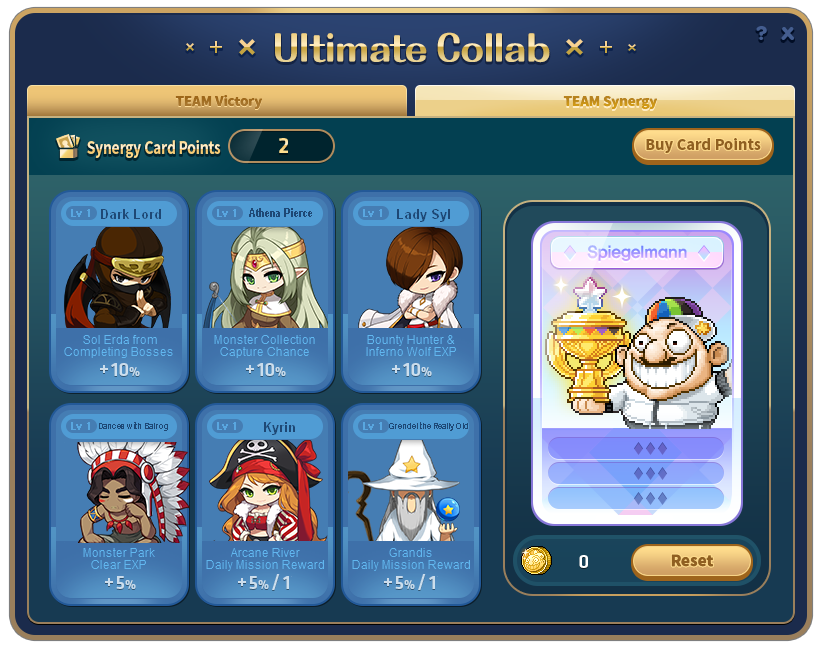 Ultimate-Collab-Team-Synergy-Karten neben der getrennten Spiegelmann-Karte