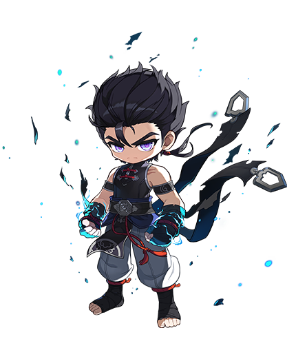 Mo Xuan mit leuchtendem Martial Brace und fließendem schwarz-rotem Outfit