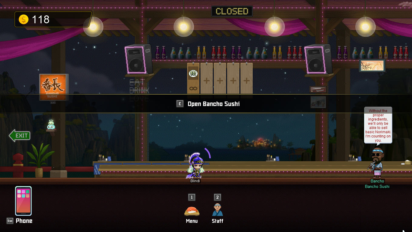 Bancho Sushi before opening, with the menu and staff controls