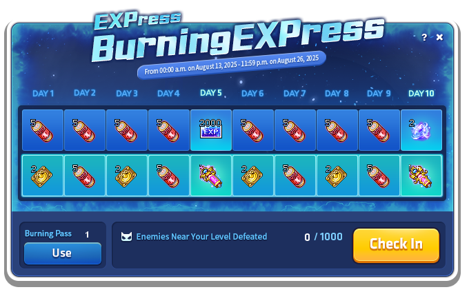 Burning Express daily rewards and the additional Flame Pass row