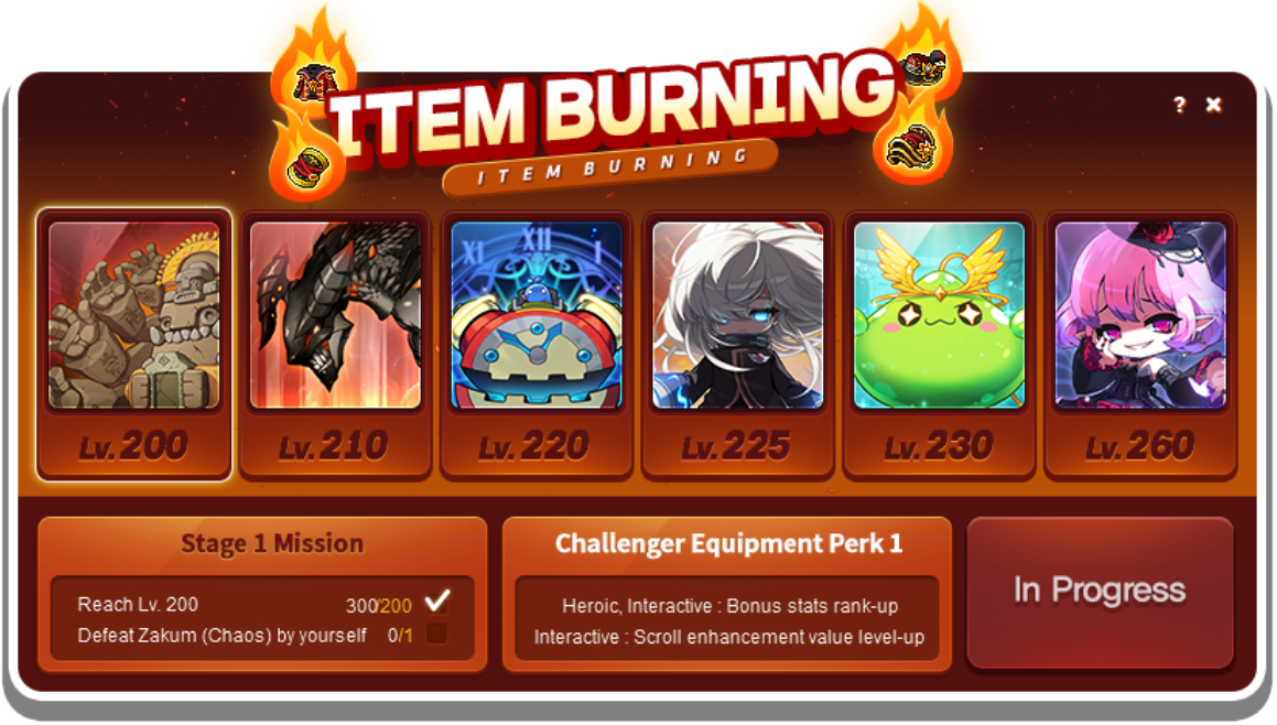 Item Burning solo-boss milestones and the first equipment upgrade