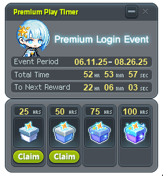 Premium Login timer and its four cumulative playtime rewards