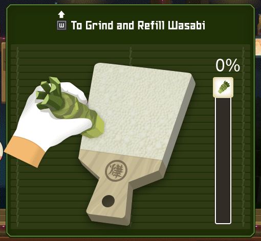 The W-key wasabi grinding minigame and refill gauge