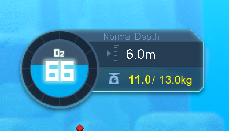Blue Hole oxygen meter, current depth and carried weight display