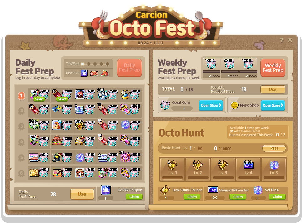 Carcion-Octo-Fest-Anwesenheits- und Jagdoberfläche