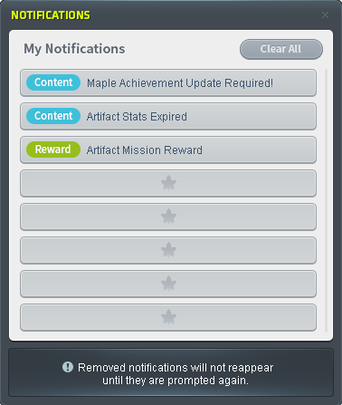 My Notifications mit Belohnungen und Kontohinweisen