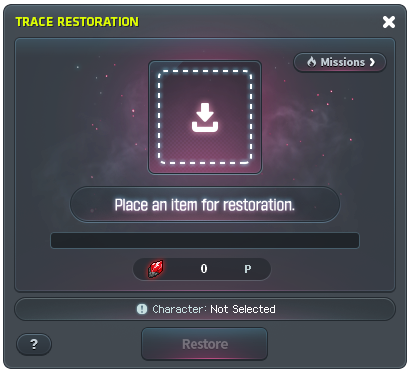 Trace Restoration mit Gegenstandsplatz und gesammelten Punkten