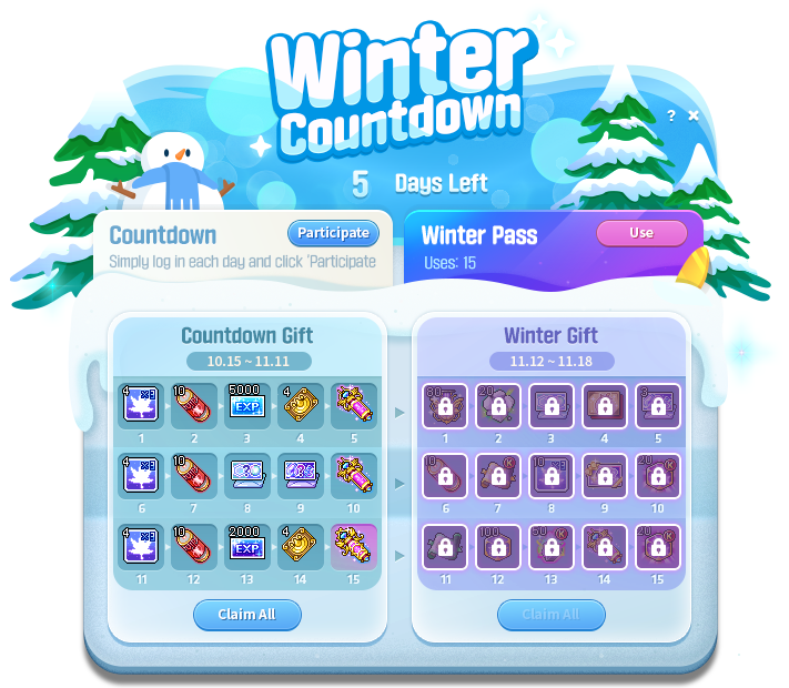 Winter-Countdown-Kalender mit Winter-Gift-Belohnungspfad