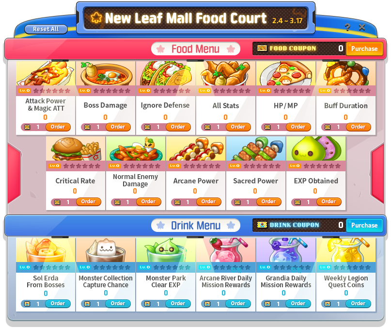 New Leaf Mall Food and Drink Menu upgrades