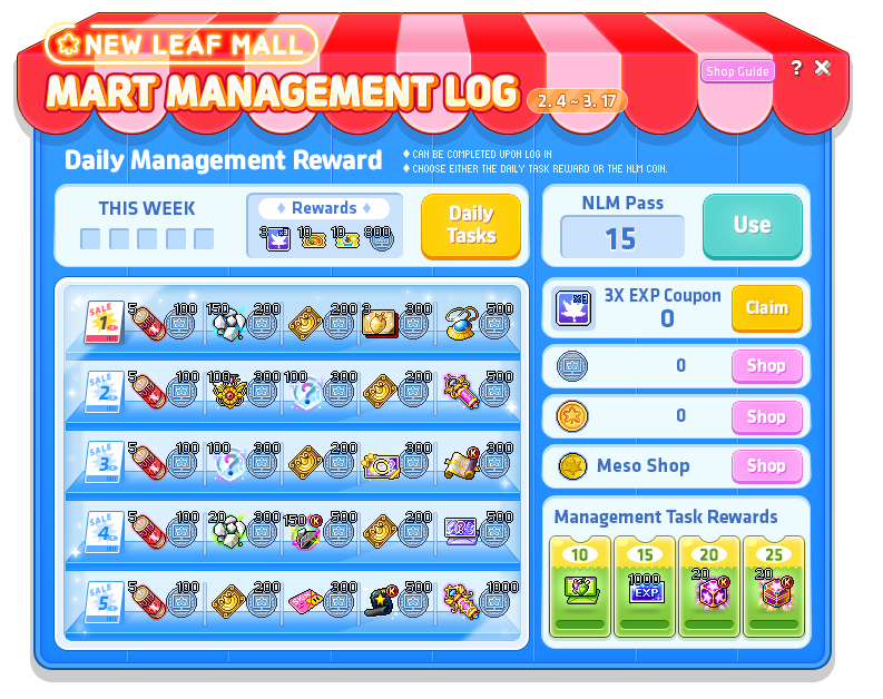 Mart Management Log daily choices and cumulative rewards