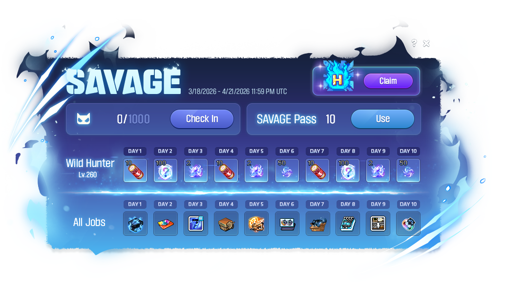 SAVAGE check-in and two reward tracks