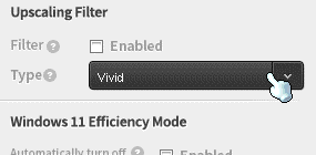 Vivid upscaling filter selection