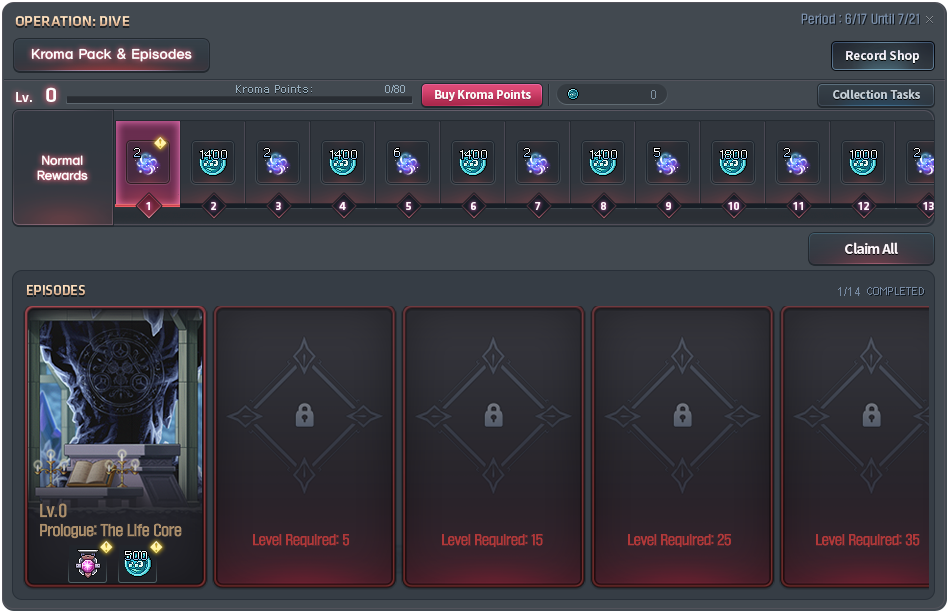Operation: Dive story progression interface