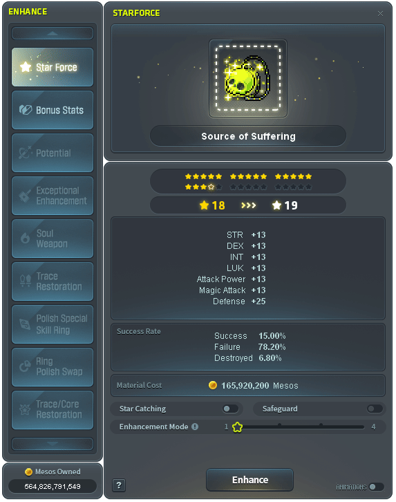 Star Force Enhancement Mode choices