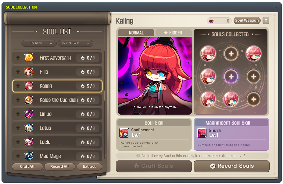 Soul Collection interface
