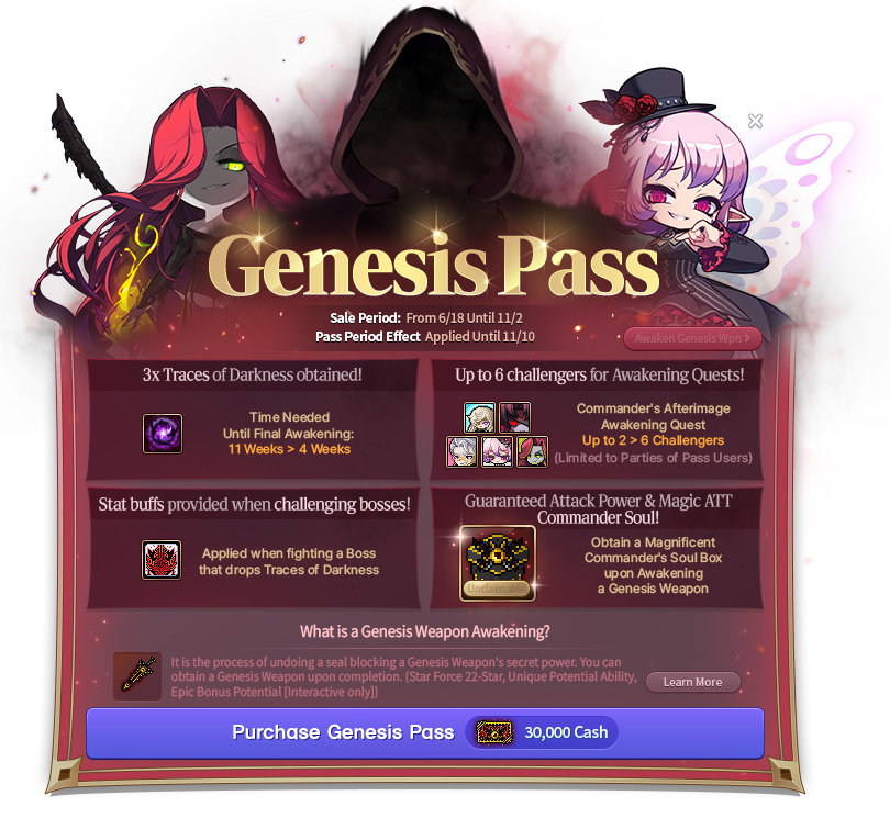 Genesis-Pass-Kauf- und Vorteilsoberfläche