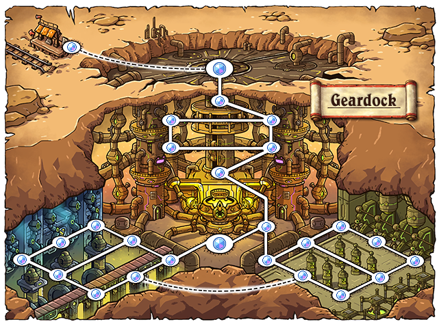Geardock-Weltkarte mit Forge und verbundenen Jagdgebieten