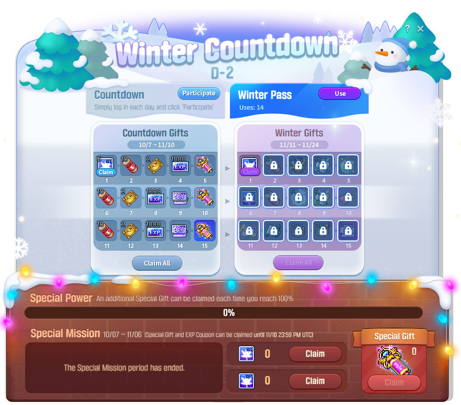 Täglicher Winter-Countdown-Belohnungskalender