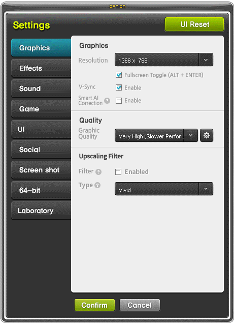 Grafikeinstellungen mit Upscaling Filter