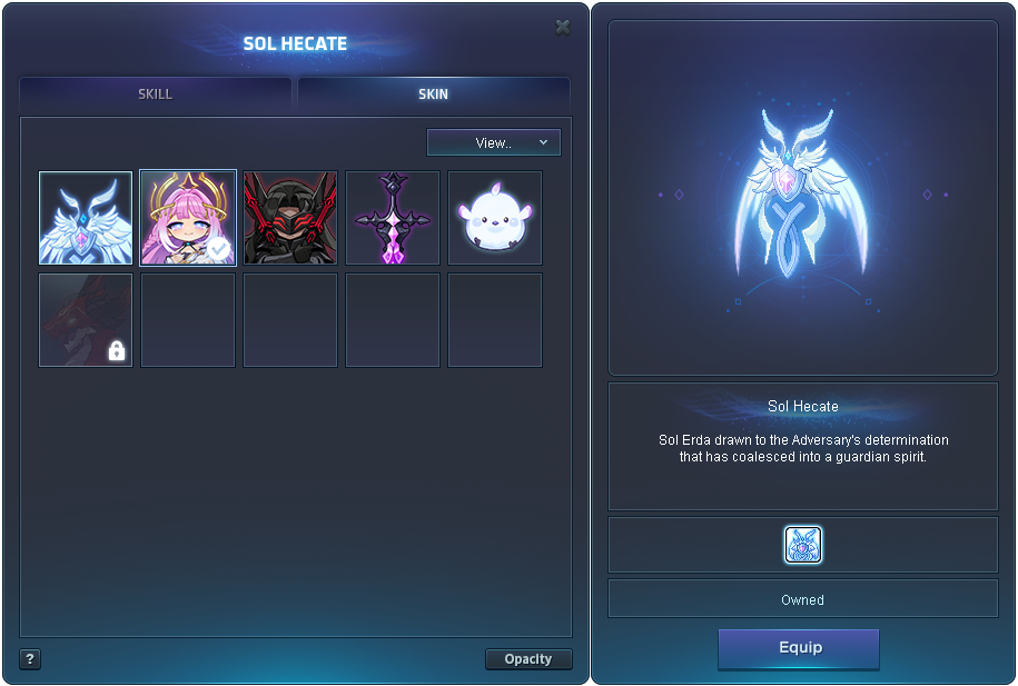 Auswahlfenster der Sol-Hecate-Skins