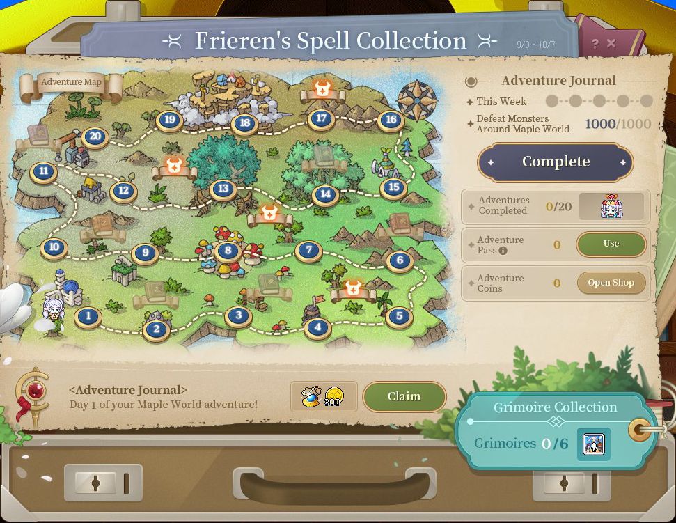 Frierens Spell-Collection-Journal mit Abenteuerroute